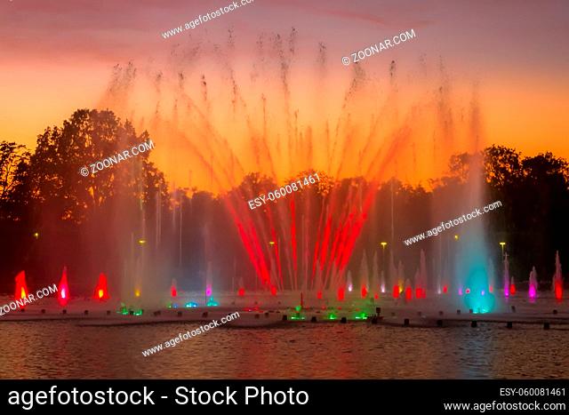 Fountain at Centennial Hall in Wroclaw, Poland multimedia laser colorful light show