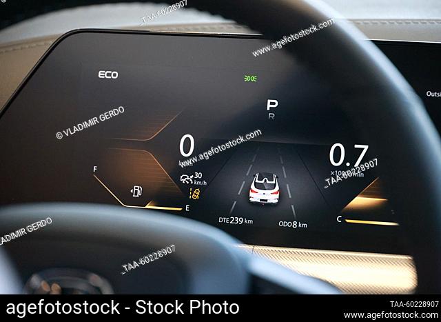 RUSSIA, MOSCOW - JULY 3, 2023: A speedometer of a Changan car manufactured by the Chinese car maker Changan Automobile on display at the Changan Major Auto car...