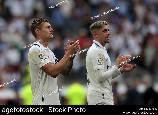 Madrid Spain; 10.16.2022.- Toni Kroos and Valverde. Real Madrid vs Barcelona match of the Spanish Football League on matchday 9 held at the Santiago Bernabeu...