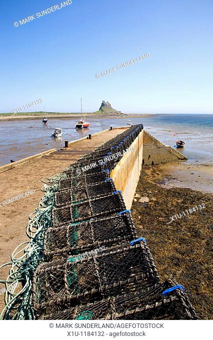 Lobster post and The Castle Lindisfarne Northumberland England