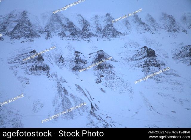 FILED - 27 February 2023, Norway, Longyearbyen: Parts of the plateau mountain near the polar town of Longyearbyen are covered by snow