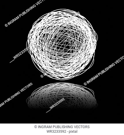 White ball of white string on a black background with reflection