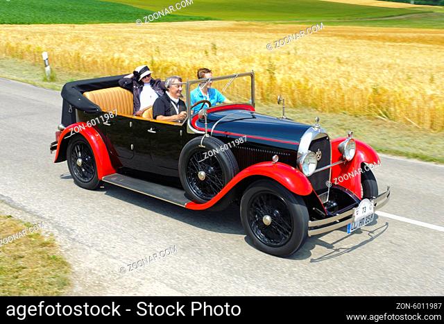 Oldtimer rallye for at least 80 years old antique cars with Hotchkiss AM 80 open Tourer, built at year 1928