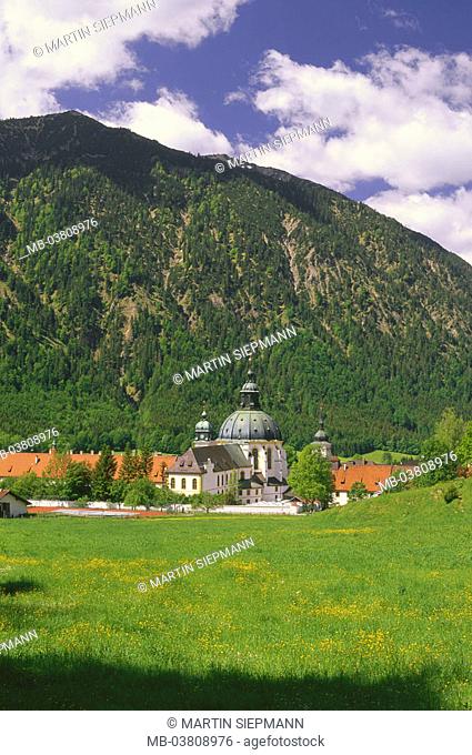 Germany, Bavaria, head bunting district,  Cloister Ettal, spring,  Upper Bavaria, development rock, bunting mountains,  Place of pilgrimage