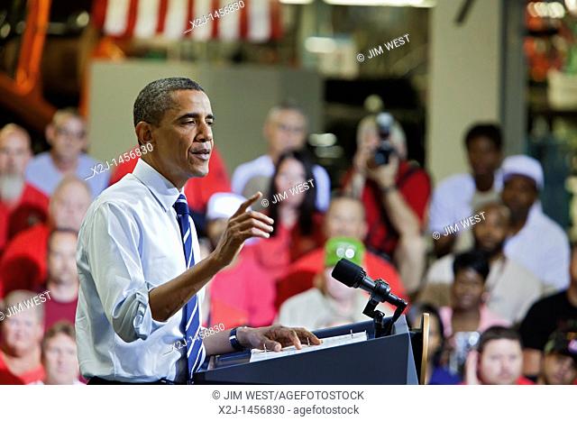 Toledo, Ohio - President Barack Obama visits Chrysler's Jeep plant to celebrate the auto industry's recovery from the recession  Chrysler recently repaid the...