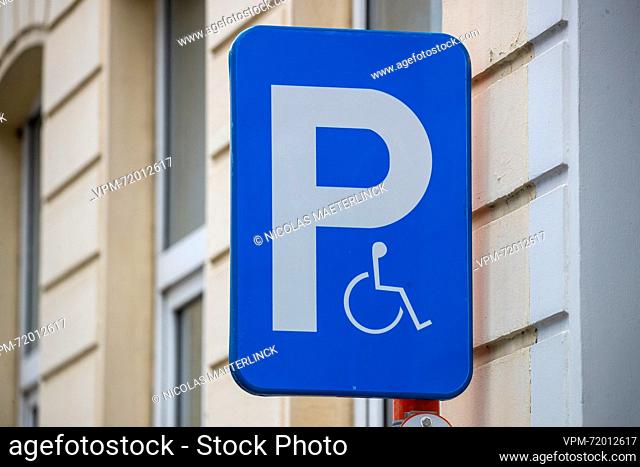 A traffic sign indicating parking reserved for handicapped pictured in Gent on Sunday 13 August 2023...BELGA PHOTO NICOLAS MAETERLINCK