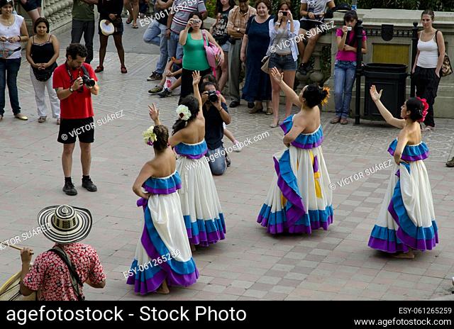 Traditional dance. Santa Lucia hill. Santiago de Chile. Chile