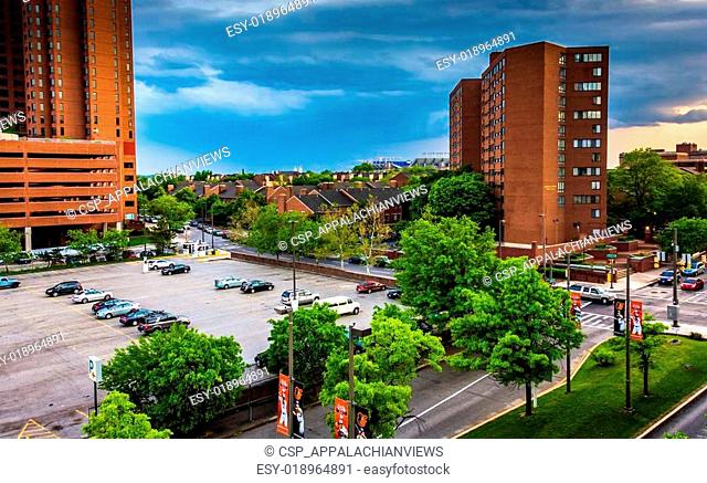 View of buildings near Otterbein from a parking garage in Baltim