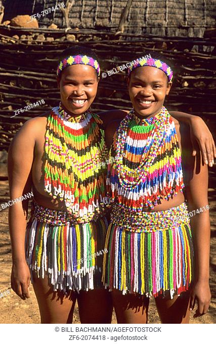 Colorful Women in Native Zulu Tribe at Shakaland Center South Africa