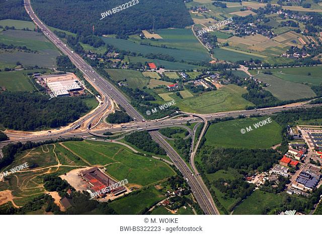 aerial view to motorway junction Breitscheid A3 an A52, aerial photo, Germany, Ratingen
