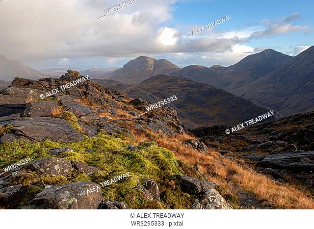 The view towards Elgol from the top of Sgurr Na Stri on the Isle of Skye, Inner Hebrides, Scottish Highlands, Scotland, United Kingdom, Europe