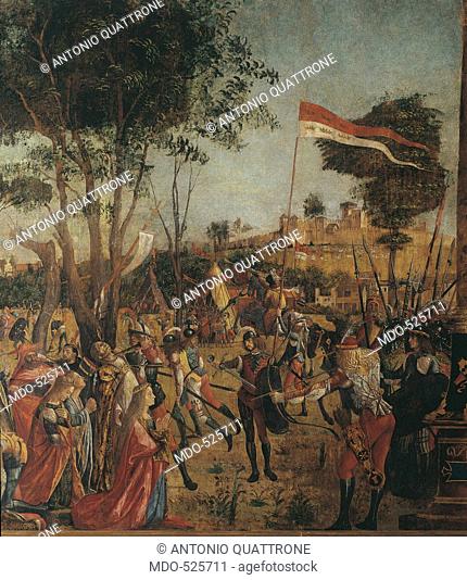 Legend of St Ursula. Martyrdom of the Pilgrims and the Funeral of Ursula, by Vittore Carpaccio, 1493, 15th Century, oil on canvas, cm 271 x 560