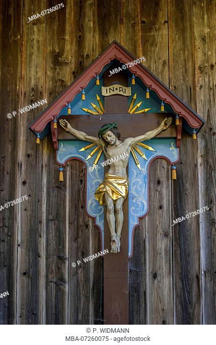 Wayside Cross, Crucifix, Markus Wasmeier Farm and Winter Sports Museum Schliersee, Upper Bavaria, Bavaria, Germany, Europe