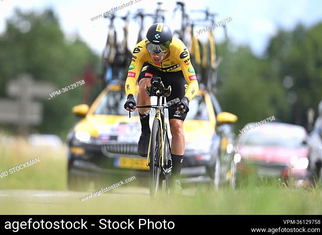 Slovenian Primoz Roglic of Jumbo-Visma pictured in action during the fourth stage of the Criterium du Dauphine cycling race, an 31