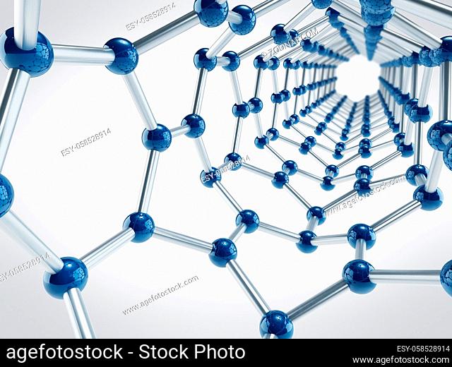 Molecule model with blue and silver color tones isolated on white background