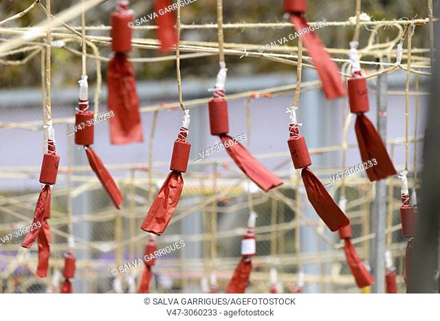 The first 19 days of March triggers the Mascleta in the Plaza del Ayuntamiento in Valencia. Firecrackers prepared for the castle of fires