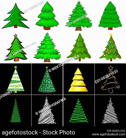 Christmas tree set, vector illustration. Can be used for greeting card, invitation, banner, web design