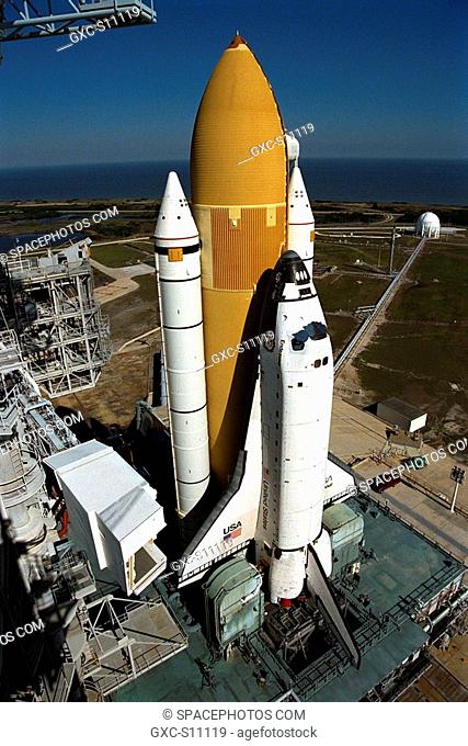 12/19/1997 --- The Space Shuttle Endeavour rolls out to Launch Pad 39A, the destination of its 3.4-mile journey from the Vehicle Assembly Building