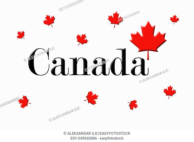 Canada Written On White Background With Maple Leaf 3D Rendering