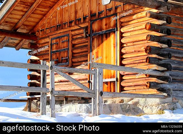Poacher's hut at Kranzberg, Europe, Germany, Bavaria, Upper Bavaria, Mittenwald, Isar valley, Werdenfels, winter, romantic, inviting, quaint