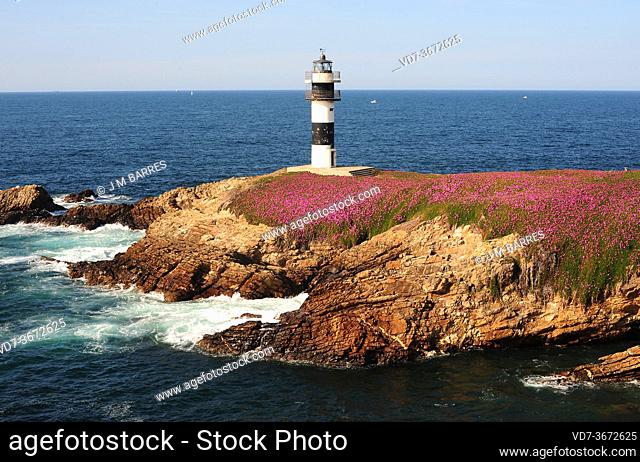 Ribadeo, Pancha Island with lighthouse. Lugo province, Galicia, Spain