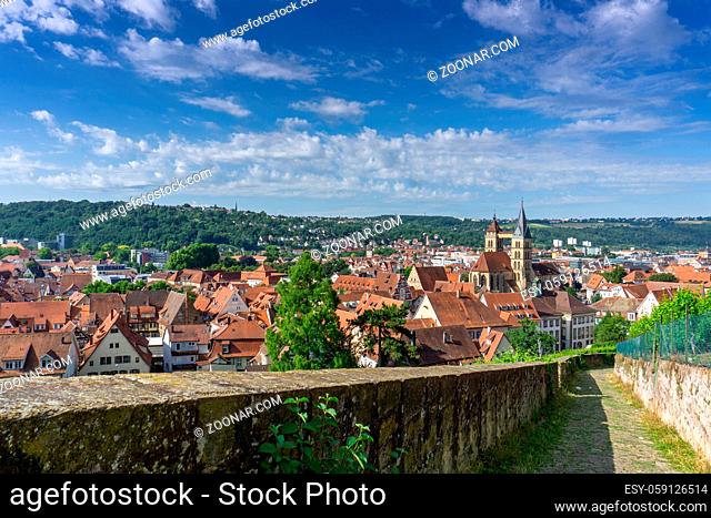 A high anlge view of the beautiful old town of Esslingen am Neckar