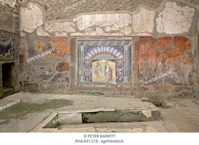 Glass paste wall mosaic of Neptune and Amphitrite, Herculaneum, UNESCO World Heritage Site, Campania, Italy, Europe