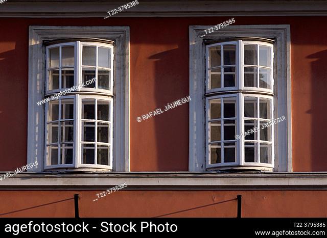 Budapest (Hungary). Architectural detail of large windows in the city of Budapest