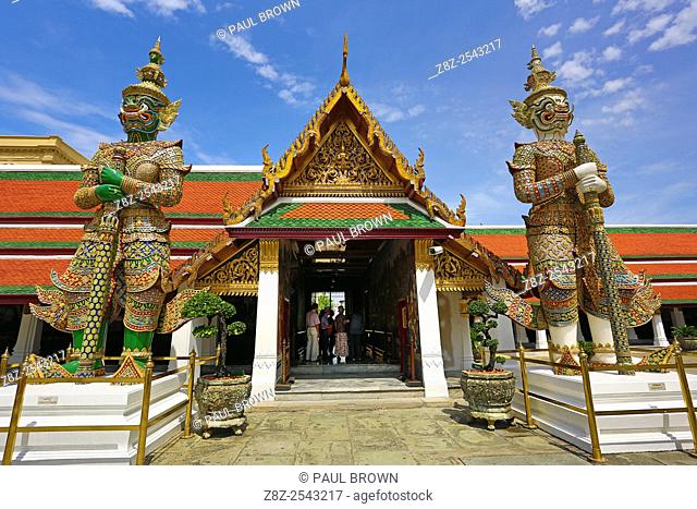 Giant Temple Guardian statue, Wat Phra Kaew, Temple of the Emerald Buddha Complex, Bangkok, Thailand