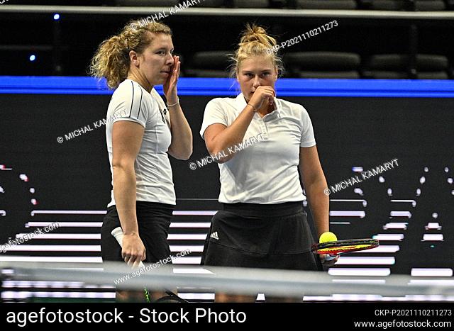 Anna-Lena Friedsam, left, and Nastasja Mariana Schunk of Germany during Group D match of the women’s tennis Billie Jean King Cup (former Fed Cup) against Jil...