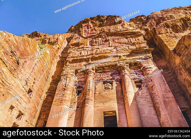 Royal Rock Tomb Arch Petra Jordan Built by Nabataens in 200 BC to 400 AD Inside Tombs ceilings create coloful abstracts