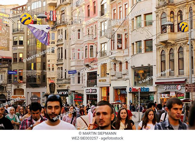 Turkey, Istanbul, View of Istiklal Caddesi road