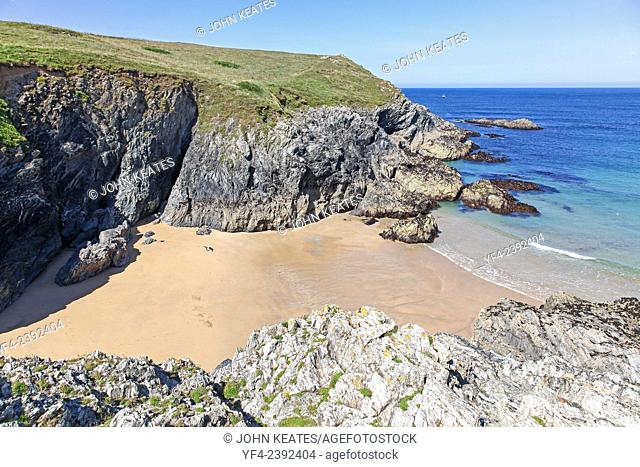 A sandy cove next to Porth Joke or Polly Joke beach near to Crantock Cornwall South West England UK