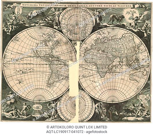 Map, Novissima totius terrarum orbis tabula auctore Nicolao Visscher, Nicolaes Jansz Visscher (1618-1679), Copperplate print