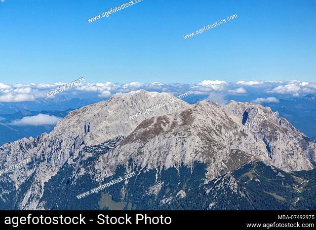 View from the Hocheck (2651 m) to the Göllstock with Hoher Göll (2522 m), Hohes Brett (2340 m) and Jenner (1874 m), Ramsau, Berchtesgadener Land, Upper Bavaria
