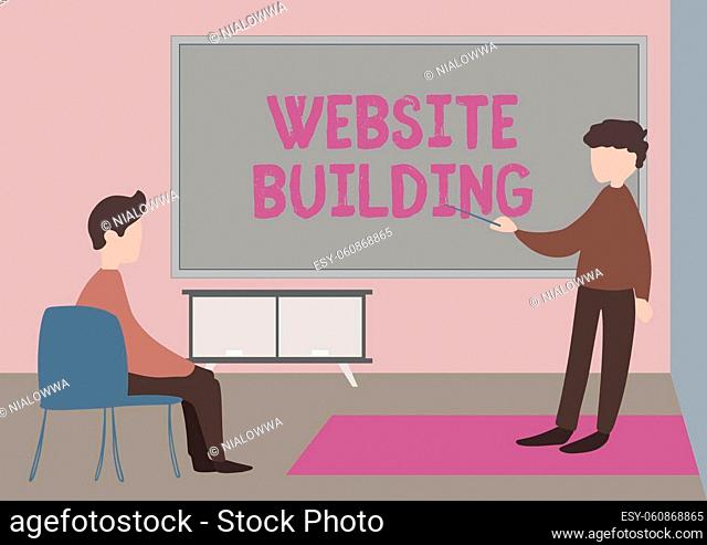 Text caption presenting Website Building, Business showcase site is constructed according to the clients needs Teacher And Student Drawing Having Class...