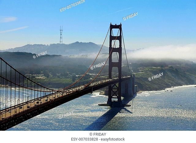 Golden Gate Bridge and San Francisco Bay at sunset, seen from Marin Headlands
