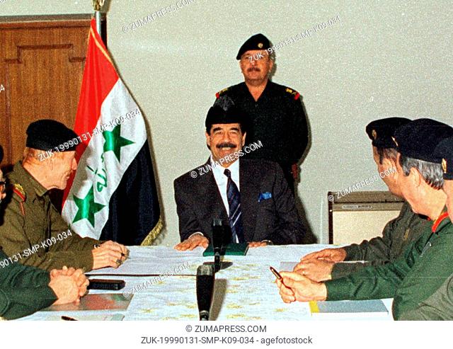SADDAM HUSSEIN, Iraq Leader 1979-2003. b.Apr. 28, 1937 near Tikrit. Father died or disappeared before he was born. 1957:At 20, joins the Baath Party