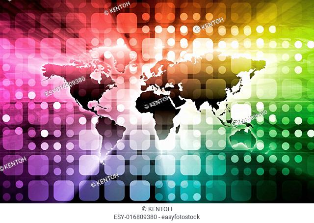 Technology Services on World Map Digital Art