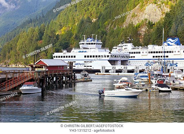 BC ferries docking Horseshoe Bay ferry terminal, Northwest Vancouver, British Columbia, Canada
