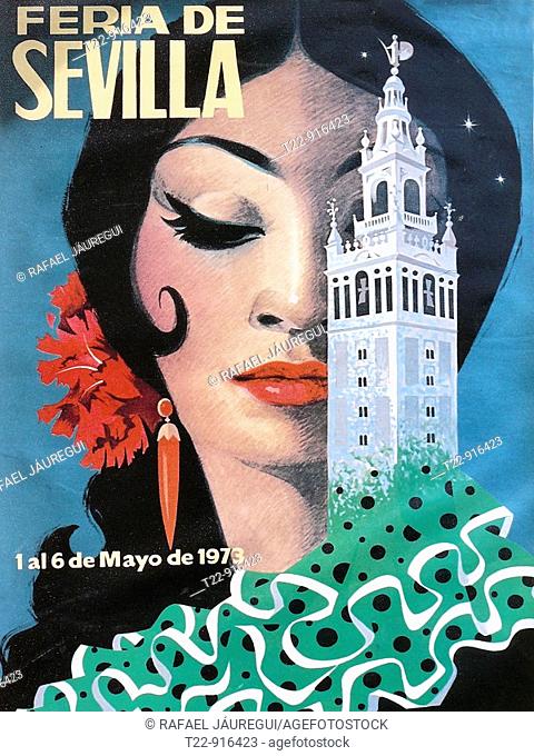 Sevilla España  Antiguo cartel de la Feria de Sevilla  Old poster of the Fair of Seville