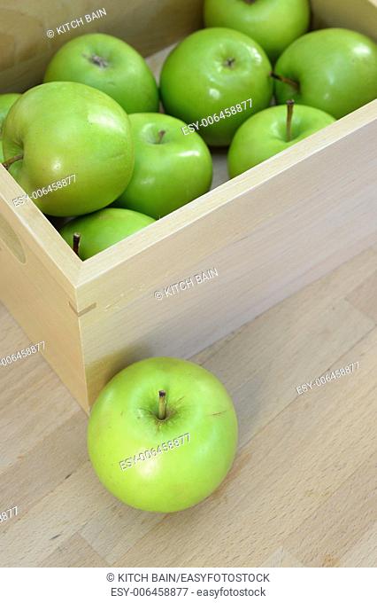 A close up shot of green apples