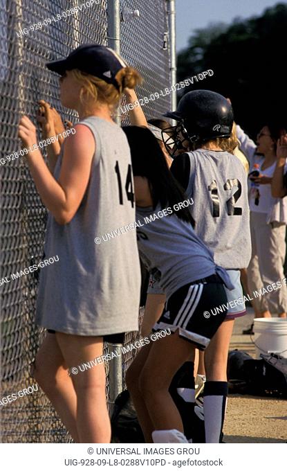 Illinois. Girls Softball Game. 11 Year Old Girls Waiting To Play