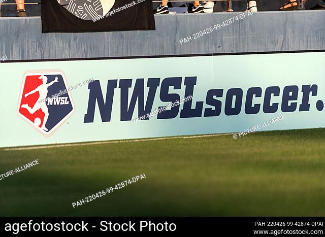 24 April 2022, US, Fullerton: The lettering of the North American Women's Professional Soccer League (NWSL) is displayed on a billboard