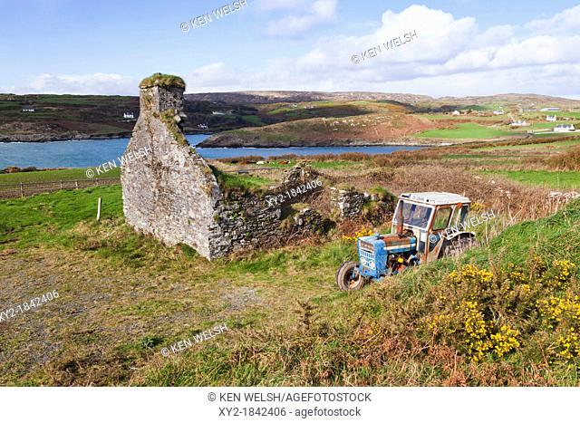 near Toe Head, West Cork, Ireland  Abandoned tractor and ruined farmhouse
