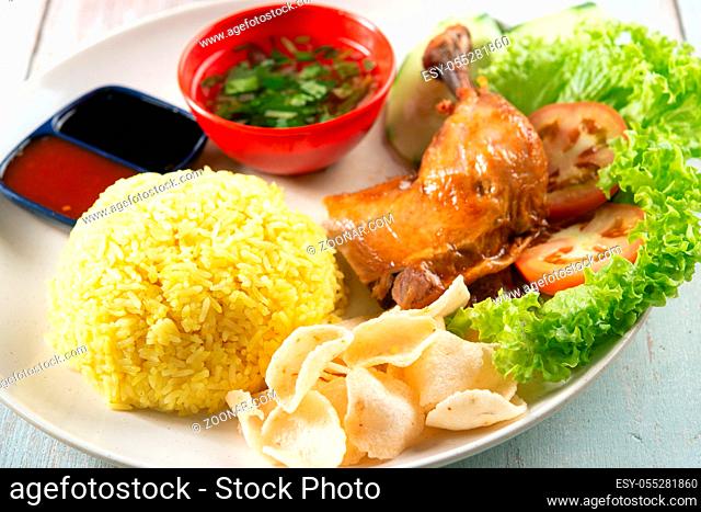 Chicken rice with drumstick, popular traditional Malaysian local food