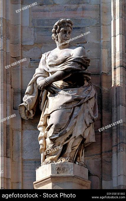 Saint Christina, statue on the Milan Cathedral, Duomo di Santa Maria Nascente, Milan, Lombardy, Italy