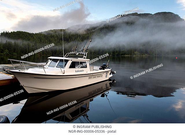Boat at dock, Skeena-Queen Charlotte Regional District, Haida Gwaii, Graham Island, British Columbia, Canada
