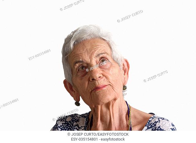 portrait of a senior woman on white