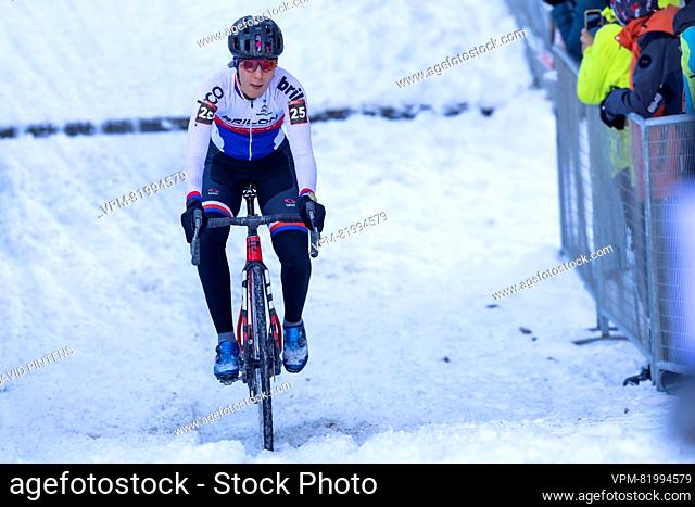 Czech Kristyna Zemanova pictured in action during the women's elite race at the Val di Sole Trentino cyclocross cycling event